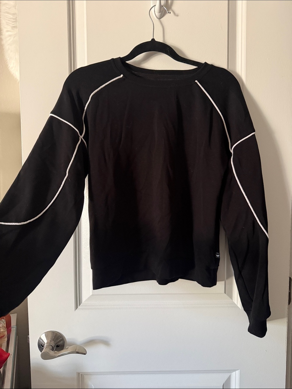 Black Crewneck Sweater with Contrast Piping